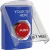 SS2421ZA-EN STI Blue Indoor Only Flush or Surface Turn-to-Reset Stopper Station with Non-Returnable Custom Text Label English