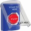 SS2429ZA-EN STI Blue Indoor Only Flush or Surface Turn-to-Reset (Illuminated) Stopper Station with Non-Returnable Custom Text Label English