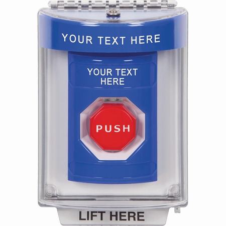 SS2445ZA-EN STI Blue Indoor/Outdoor Flush w/ Horn Momentary (Illuminated) Stopper Station with Non-Returnable Custom Text Label English
