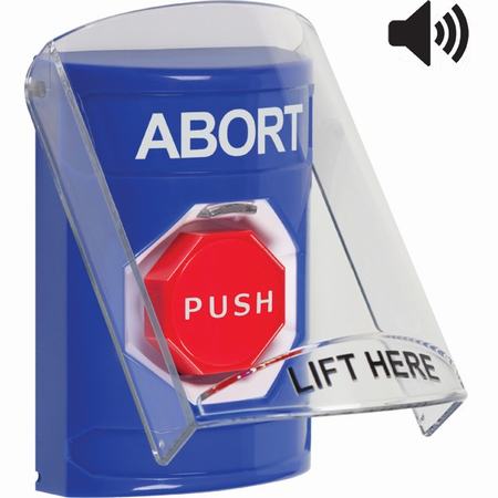 SS24A2AB-EN STI Blue Indoor Only Flush or Surface w/ Horn Key-to-Reset (Illuminated) Stopper Station with ABORT Label English