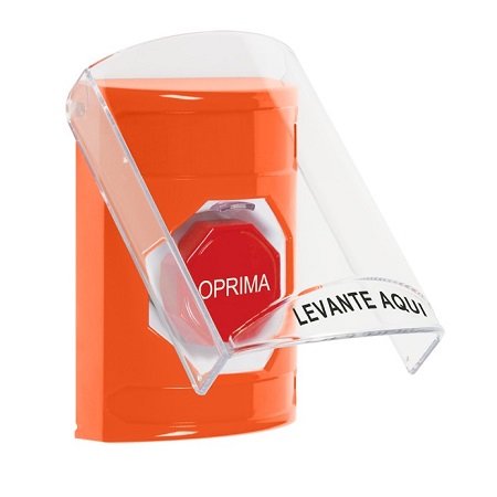 SS25A8NT-ES STI Orange Indoor Only Flush or Surface w/ Horn Pneumatic (Illuminated) Stopper Station with No Text Label Spanish