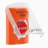 SS25A8ZA-EN STI Orange Indoor Only Flush or Surface w/ Horn Pneumatic (Illuminated) Stopper Station with Non-Returnable Custom Text Label English