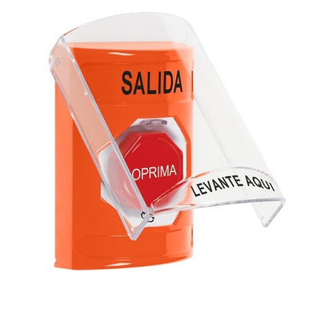 SS25A9XT-ES STI Orange Indoor Only Flush or Surface w/ Horn Turn-to-Reset (Illuminated) Stopper Station with EXIT Label Spanish