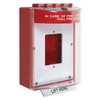 STI-13520FR STI Universal Stopper Dome Cover Enclosed Back Box, Open Mounting Plate and Hood with Horn - Fire Label - Red