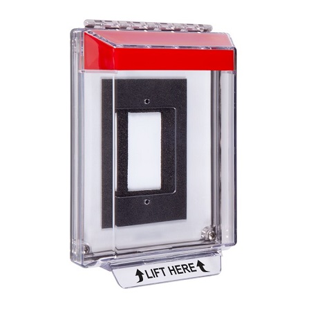 STI-14310NR STI Universal Stopper Low Profile Cover Enclosure Flush Back Box and Hood - No Label - Red