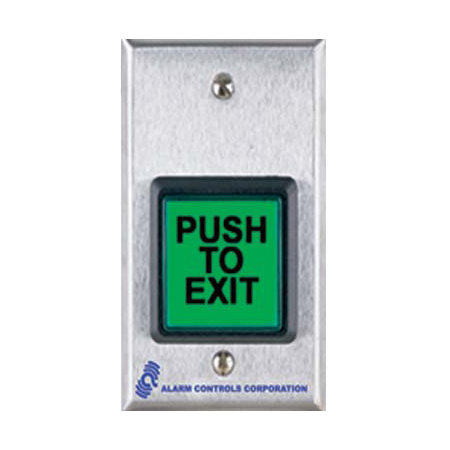 TS-5T Alarm Controls U.L. 2 Sq. Blue Illuminated P.B. with Timer, S.P.D.T., 2 A. Contacts, "Ada Symbol",  Red Led Single Gang Stainless Steel Wallplate, 12/24 Volts AC/DC