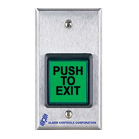 TS-3T Alarm Controls U.L. 2Sq. Green Illuminated P.B. With Timer, S.P.D.T., 2 A. Contacts, Push to Exit,  Red Led Single Gang Stainless Steel Wallplate, 12/24 Volts AC/DC