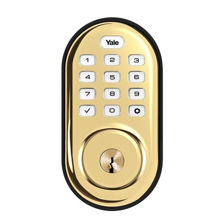 [DISCONTINUED] YRD216-ZW2-605 Yale Pushbutton Z-Wave Deadbolt - Bright Brass-PVD