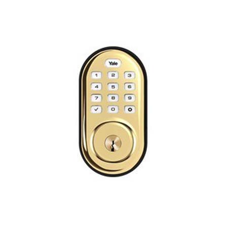 [DISCONTINUED] YRD216ZW605 Yale Push Button Z-Wave Deadbolt - Bright Brass-PVD